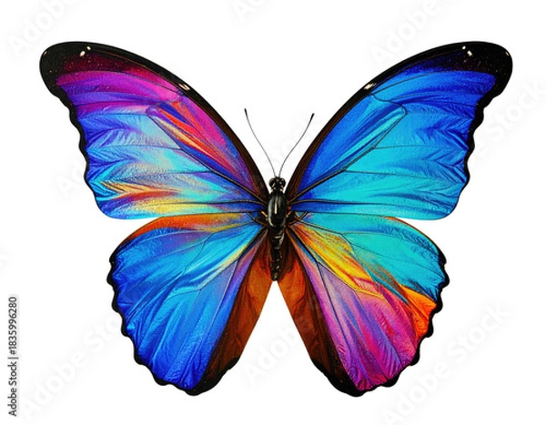 Fototapeta A vibrant, close-up photograph showcasing a butterfly with iridescent blue and purple wings