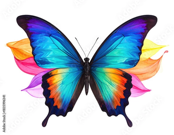 Fototapeta A vibrant watercolor painting of a butterfly with colorful wings on a transparent background