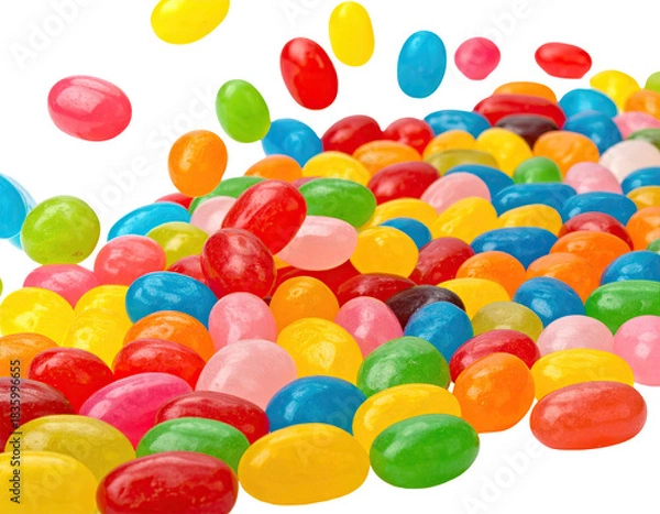 Fototapeta A vibrant cascade of jellybeans, assorted colors, scattered in a dynamic, angled view