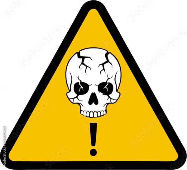 Obraz Hazard warning sign with skull and exclamation point vector  isolated on white background 