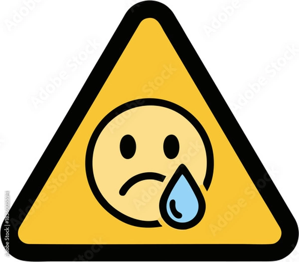 Obraz Sad face in a warning triangle a vector  for expressing negative emotions isolated on white background