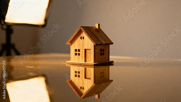 Obraz Small wooden house model on table