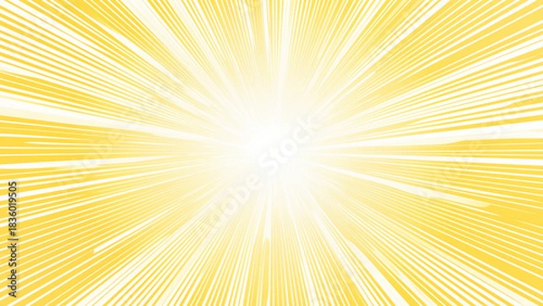 Fototapeta 黄色の背景に中心から広がる漫画風の白い集中線のデザイン