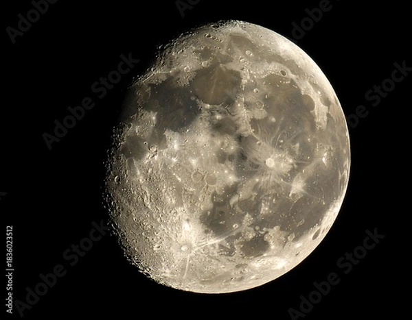 Fototapeta Close-up view of the lunar surface illuminated against a dark expanse