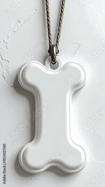 Fototapeta Glossy white bone-shaped pendant on a stone surface, neutral background