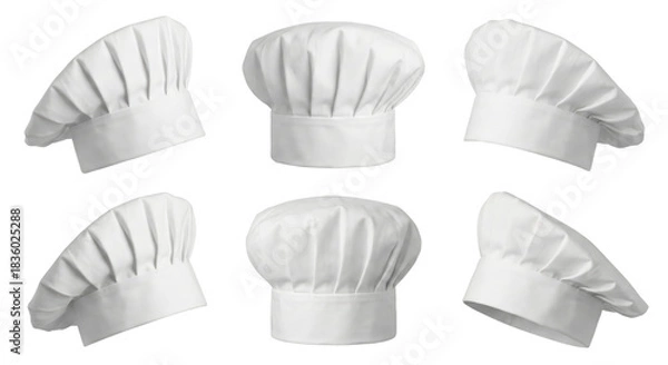 Fototapeta Culinary Expertise Awaiting Six Chef's Hats on a Clean, Isolated Transparent Layer