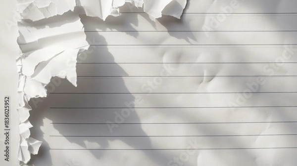 Obraz Torn edge school notebook paper casts shadows on the white background surface