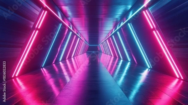 Obraz Abstract tunnel vision with symmetric neon lights: a sci-fi corridor dreamscape