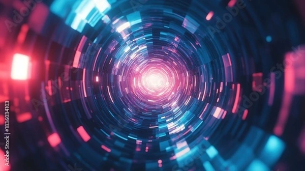 Obraz Abstract Sci-fi Vortex: Low-Poly Geometric Shapes with Red and Blue Illumination