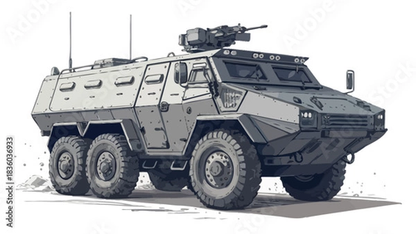 Fototapeta Powerful armored personnel carrier on patrol for security defense concept art, a dynamic and detailed illustration for military technology projects