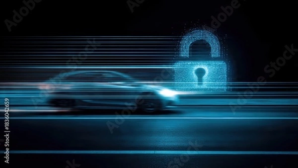 Obraz Car cybersecurity concept in a glowing digital network environment