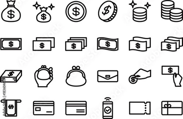 Obraz ショッピング・購入のシンプルな黒い線画の黄色いアイコンセット