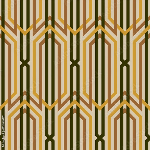 Fototapeta BEIGE VECTOR SEAMLESS BACKGROUND WITH MULTICOLORED ART DECO PATTERN