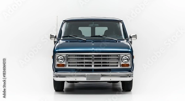 Obraz Classic blue van isolated front view on white background