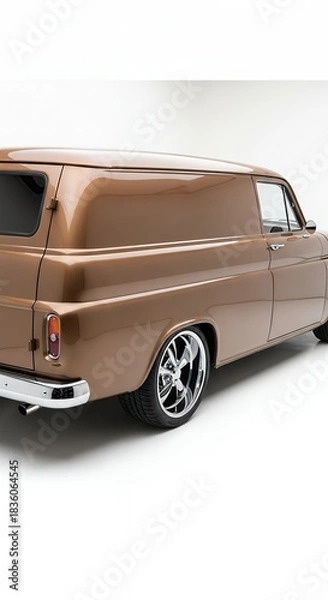 Obraz Classic brown panel van with custom chrome wheels on a white background