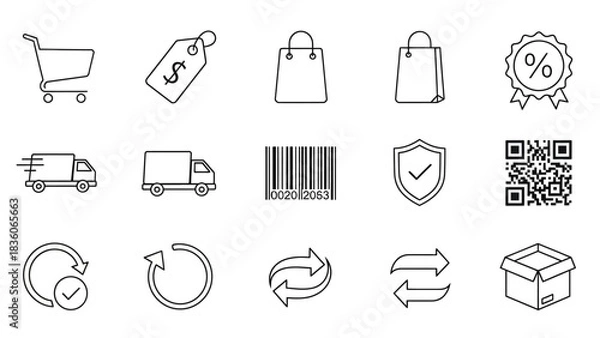 Obraz Shopping business icons vector set for web design and computer illustration