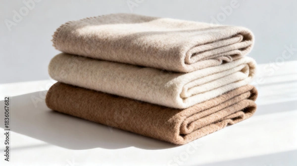 Obraz Stack of Soft Neutral-Toned Blankets