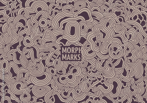 Fototapeta Abstract pattern of beige contour lines overlaying a dark purple background with centered text