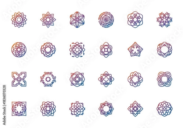 Fototapeta Grid of 28 gradient geometric ornamental icons on a white background