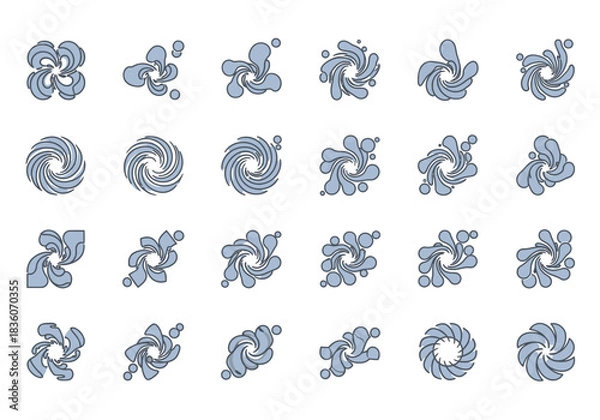 Fototapeta Grid of 32 stylized rotating bluegray water splash or vortex icons