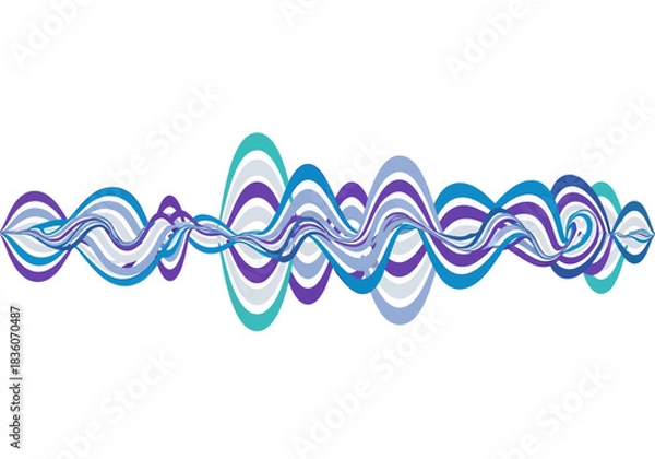 Fototapeta Horizontal band of layered undulating blue and purple waves on white background