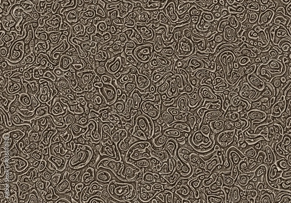 Fototapeta Monochromatic highly textured irregular abstract relief surface with organic contours