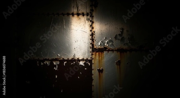 Fototapeta Industrial metal wall with rust and peeling paint creating a textured abstract background for grunge style designs and urban decay themed projects and artistic compositions