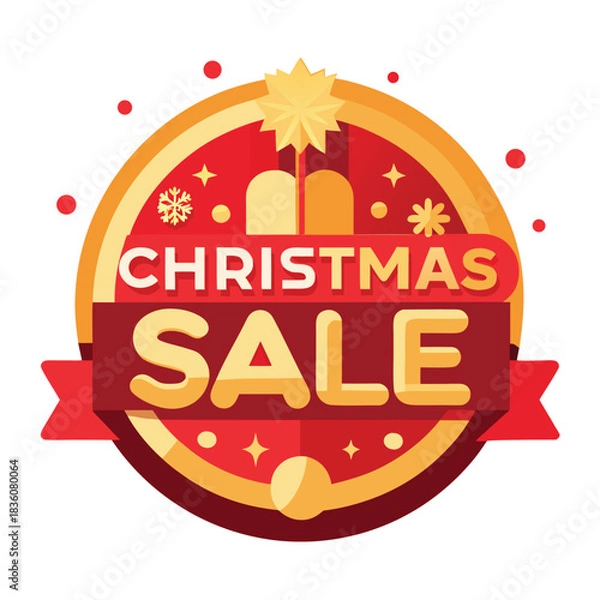 Fototapeta Festive christmas sale emblem with bold text and decorative elements announcing holiday savings and discounts