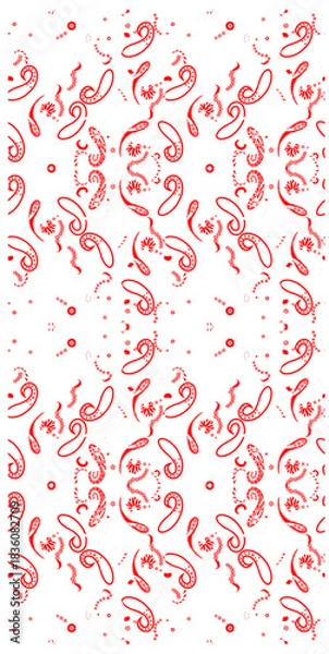 Fototapeta Red and White Paisley Fabric Pattern | Folk Art Floral Vector, Indian Henna Motif, Ornamental Seamless Textile Print, Wallpaper & Wrapping Paper Design
