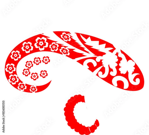 Fototapeta Red Floral Vector Graphics | Paisley & Folk Art Floral Design, Retro Flower Pattern, Decorative Clip Art, Surface Pattern, Greeting Card & Digital Print Background