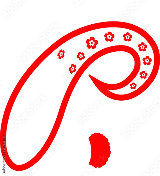 Fototapeta Red Floral Vector Graphics | Paisley & Folk Art Floral Design, Retro Flower Pattern, Decorative Clip Art, Surface Pattern, Greeting Card & Digital Print Background