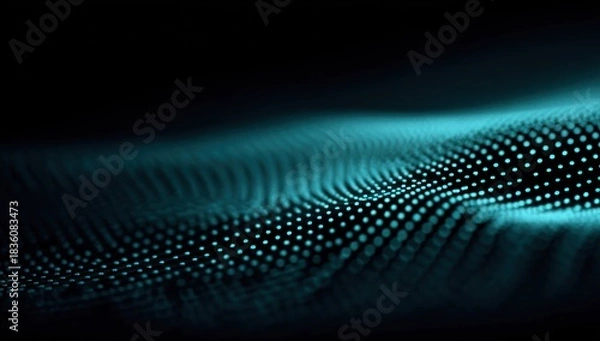 Fototapeta Teal glowing dots create a wavy, textured pattern on a dark background