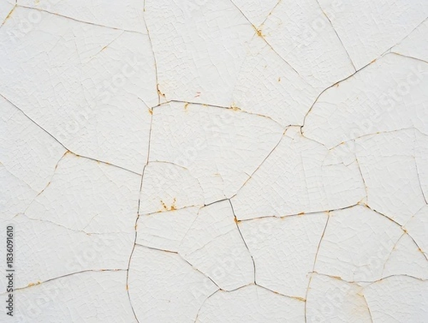 Fototapeta White paint cracks texture background with an old and weathered surface appearance and design