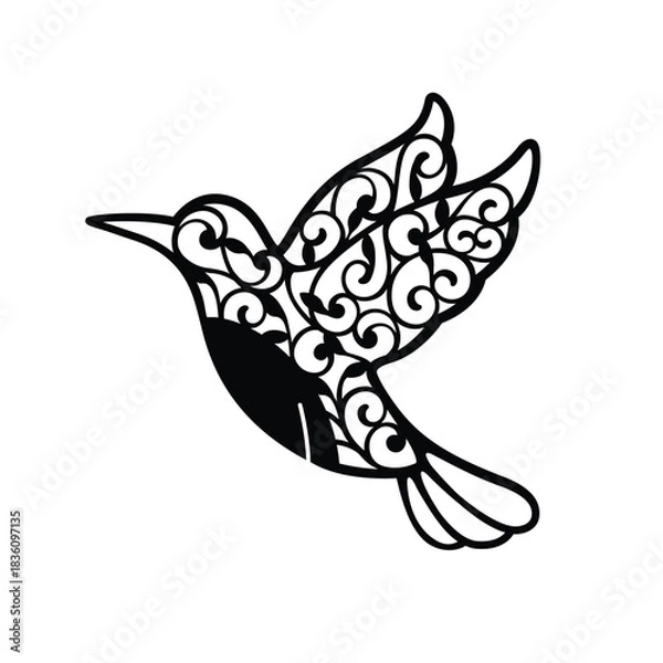 Fototapeta Floral Ornament Paper Cut Hummingbird Decoration