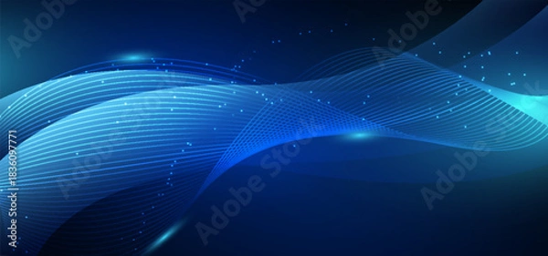 Obraz Abstract blue background with flowing lines. Dynamic waves. vector illustration.