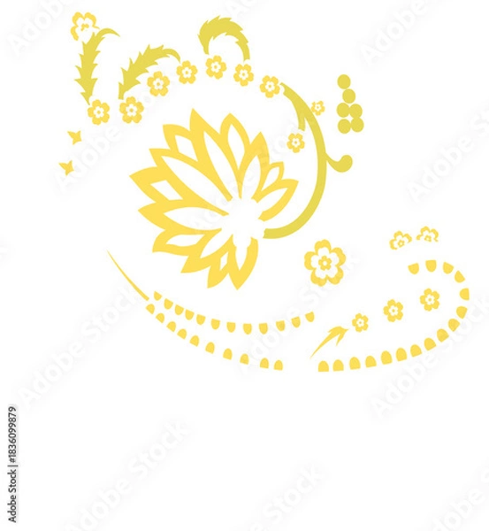 Fototapeta Ethnic Pattern Design with Floral Silhouette Vector – Paisley Motif Vector & Botanical Line Art | Vintage Floral Artwork, Indian Motif Design, Modern Boho Art Textile Pattern