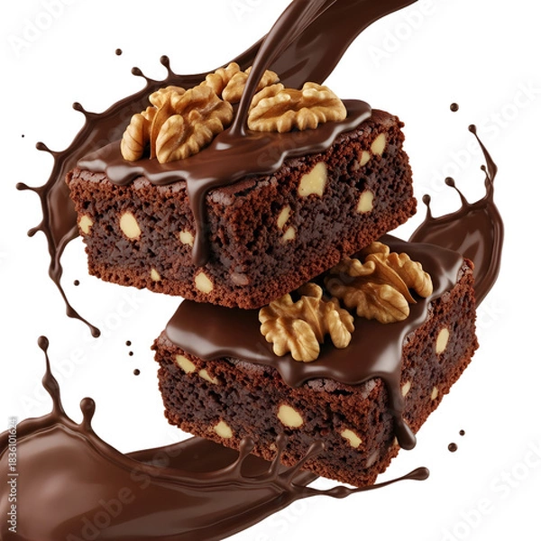 Obraz Brownie stack with walnuts isolated on transparent background