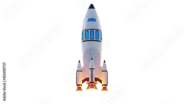 Fototapeta Retro rocket ship PNG isolated on transparent background, vintage space shuttle for science fiction and aerospace design