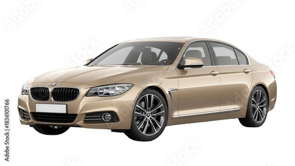 Fototapeta Luxury gold sedan car PNG isolated on transparent background, modern vehicle for transportation and automotive design projects