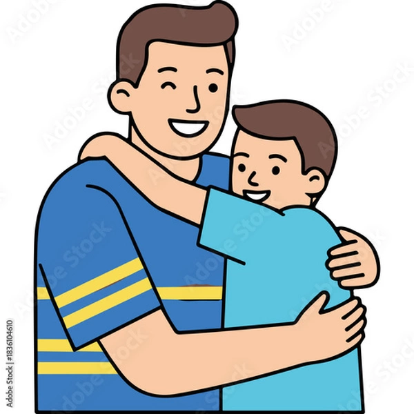 Fototapeta A Father And Son Embracing With Joyful Expressions In A Warm Affectionate Hug Representing Family Love And Connection On A Simple Background