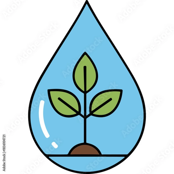 Fototapeta A Green Sprout Growing Inside A Clear Blue Water Droplet Symbolizing Growth And Life Sustainability And Healthy Environment On A Black Background