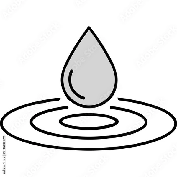 Fototapeta A Gray Water Drop Falling Into Rippling Water Against a Black Background