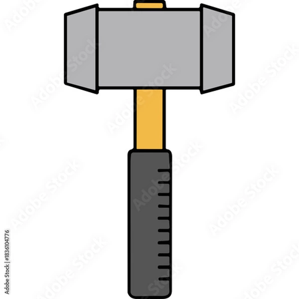 Fototapeta A Heavy Duty Sledgehammer Tool With A Grey Metal Head And A Yellow Handle And A Black Grip Featuring A Dark Background