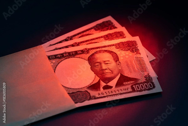 Obraz 封筒からのぞく一万円札束が象徴する高額資金と金融イメージ