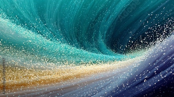 Obraz Abstract teal wave with many small spheres and thin lines creates an