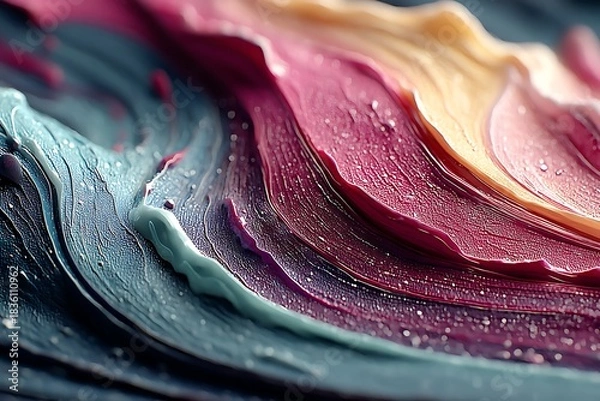 Obraz Abstract texture with flowing layers of blue, burgundy, and beige in macro detail