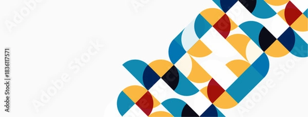 Obraz Abstract geometric pattern. Circles overlap creating colorful design. Modern aesthetic, clean lines, minimalist style. Bright hues dominate composition.