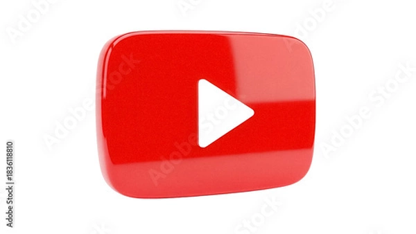 Obraz Red YouTube play button PNG isolated on transparent background, social media icon for video content and streaming platforms