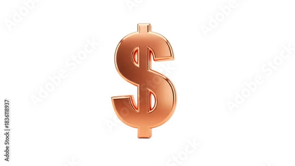 Obraz Copper dollar sign PNG isolated on transparent background, currency symbol for finance and business concepts