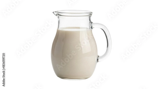 Obraz Glass pitcher of fresh milk PNG isolated on transparent background, dairy product for healthy breakfast and cooking